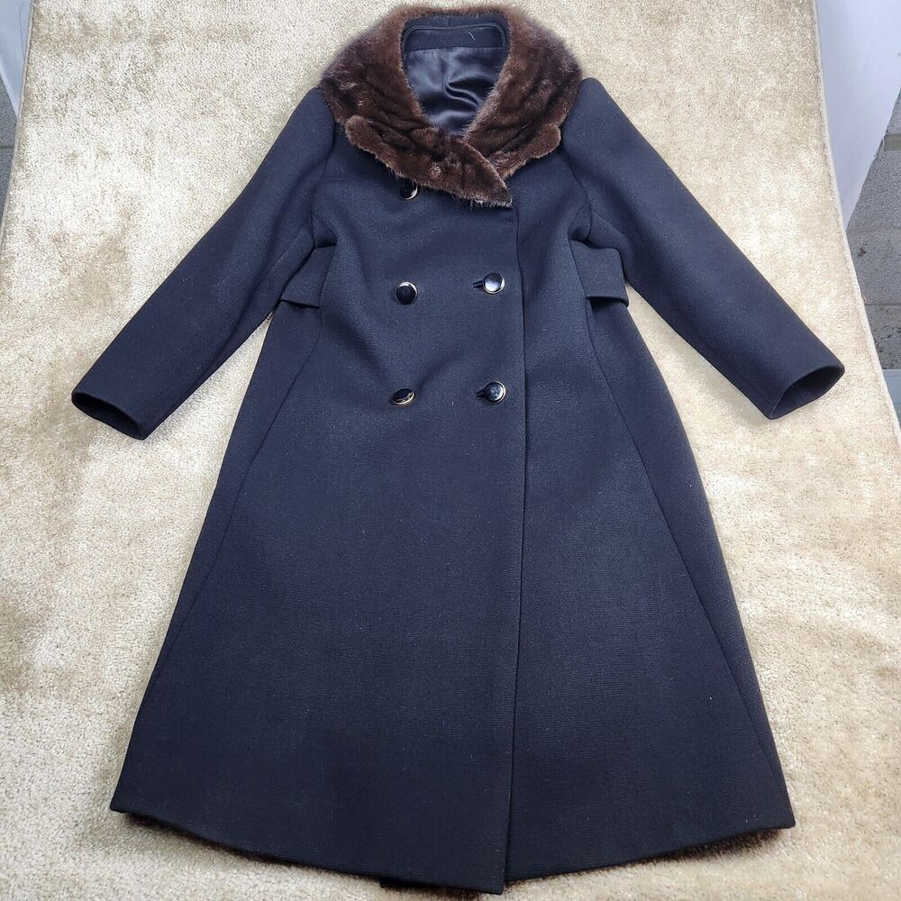 Marshall Field's Sycamore Vintage Long Wool Coat Faux Fur Collar Womens Sz 8-10
